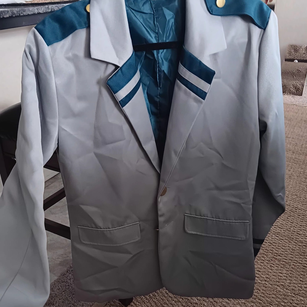 Gray and Teal Blazer with Gold Accents